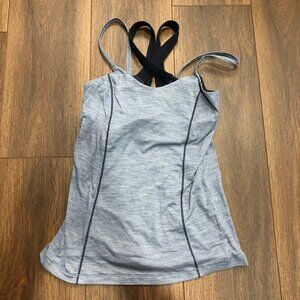 Lululemon Run for the Gold Tank Top Strappy Open Shoulder Yoga Size 6 Blue Black
